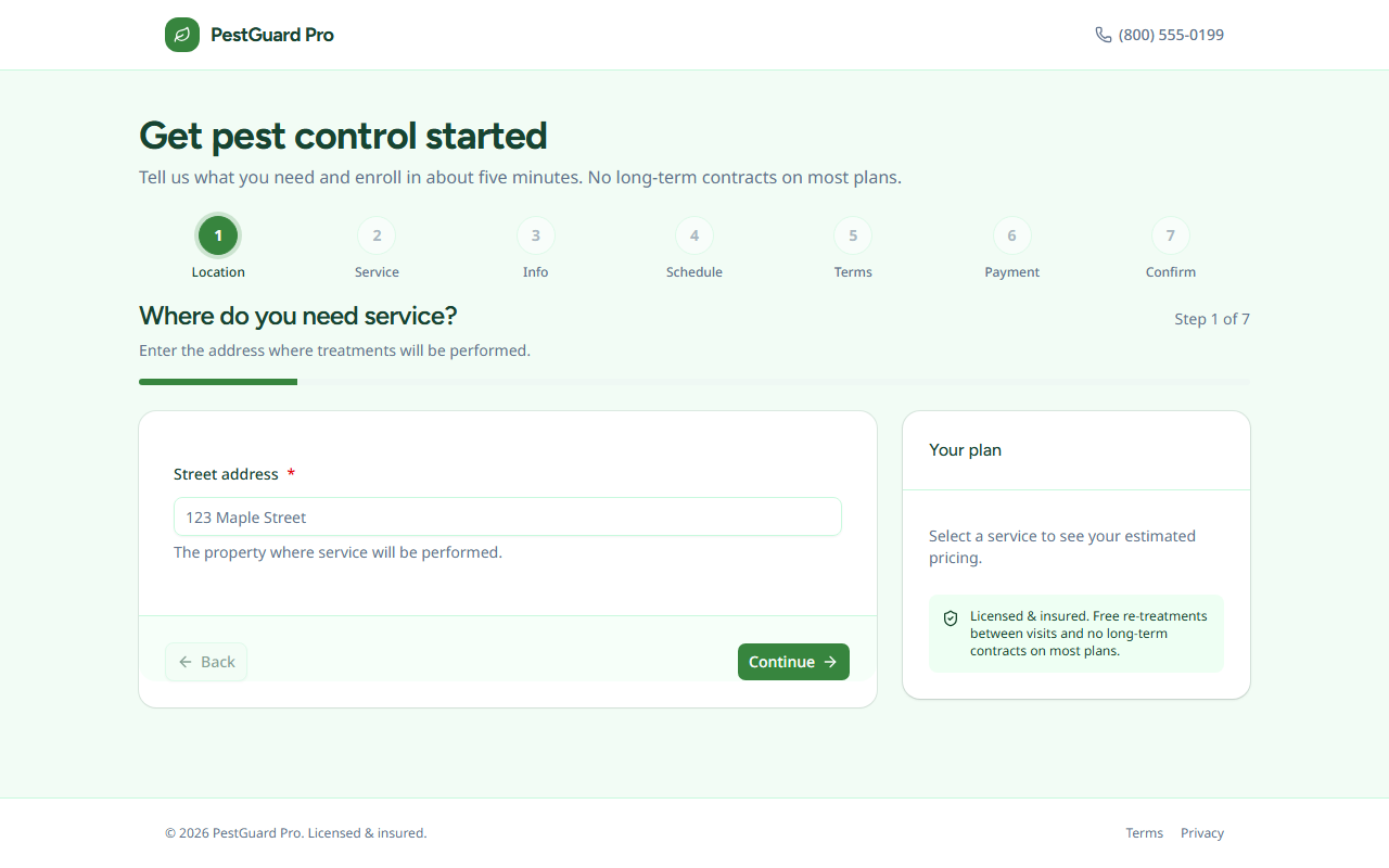 Launchpad's seven-step onboarding wizard showing a new customer's setup flow